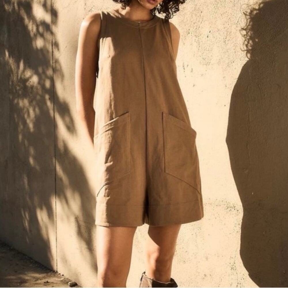 Free People Beach Sz L Elliot Romper in Brown Sleeveless Relaxed Comfy Cotton